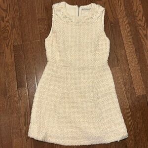 Alice and Olivia Cream Embellished Tweed Dress